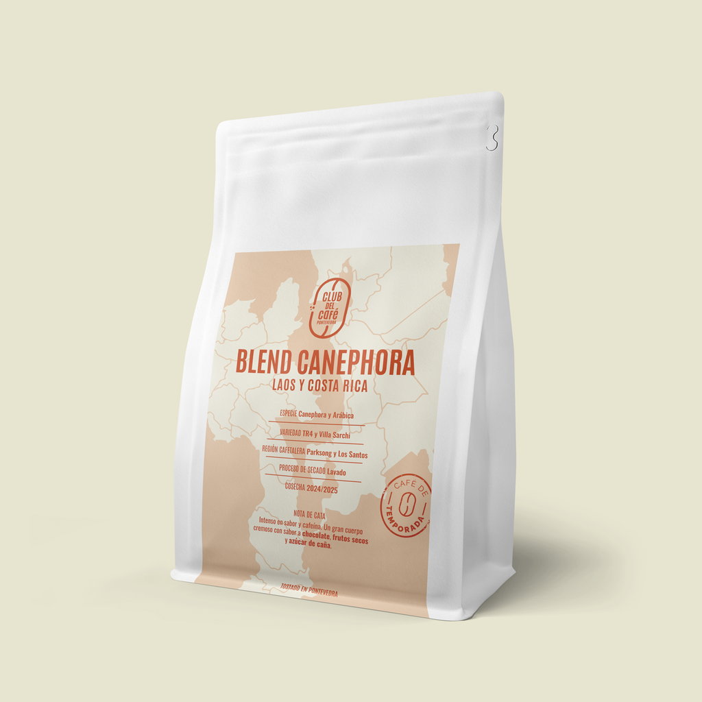Café de especialidad Blend Canephora –  notas de chocolate, frutos secs y azúcar de caña. Tostado artesanal en Pontevedra por Club del Café.